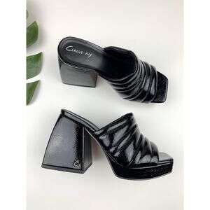 Circus NY Sam Edelman Marlie Platform Sandals Black Faux Leather Women's 5.5